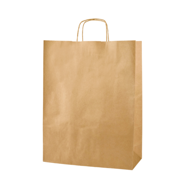 BROWN TWISTED HANDLE PAPER CARRIER BAGS – SIZE LARGE 32 X 12 X 41CMS