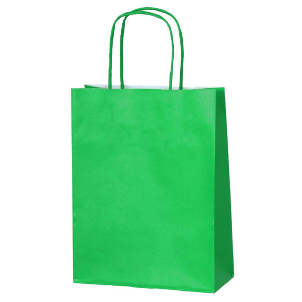GREEN TWISTED HANDLE PAPER PARTY BAGS – SIZE SMALL 18 X 8 X 22CMS