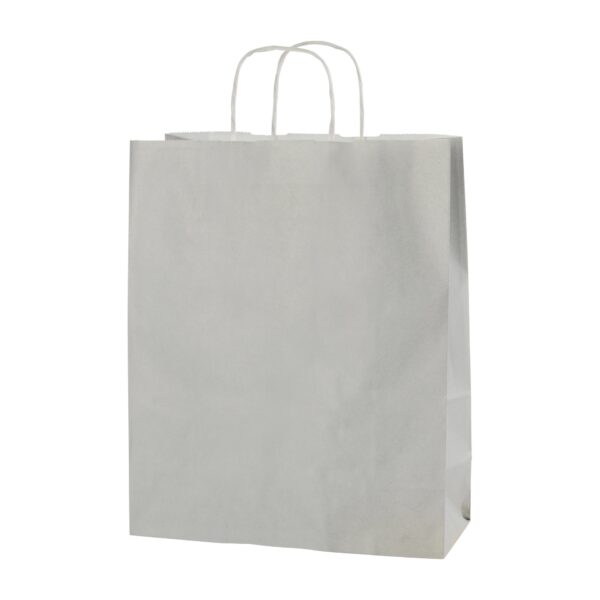 LIGHT GREY TWIST HANDLE PAPER CARRIER BAGS – SIZE LARGE 32 X 12 X 41CMS