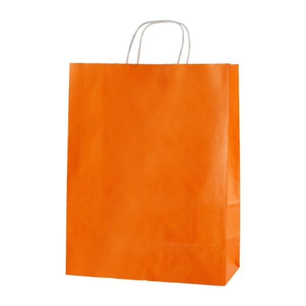 ORANGE TWIST HANDLE PAPER CARRIER BAGS – SIZE LARGE 32 X 12 X 41CMS