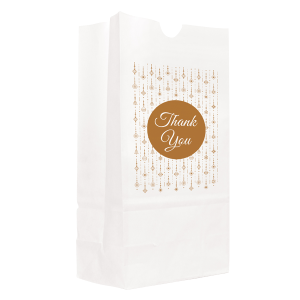 Holiday Gold Seasonal Predesigned White 1-Sided SOS Paper Bags